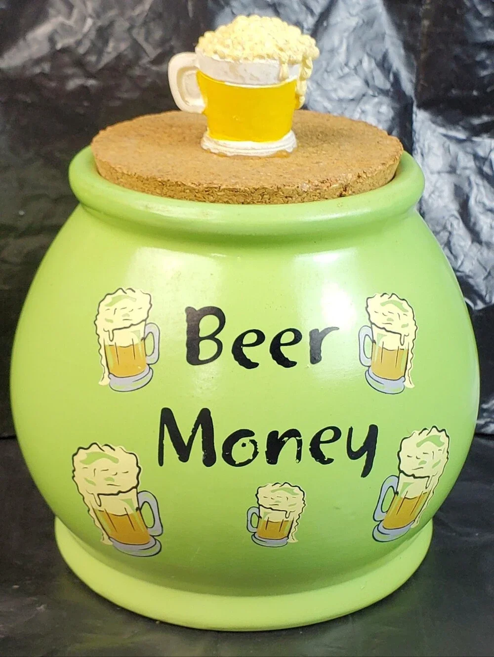 Novelty Beer Money Bar Decoration Cork Lid Ceramic Jar Breweriana Man Cave - GUC